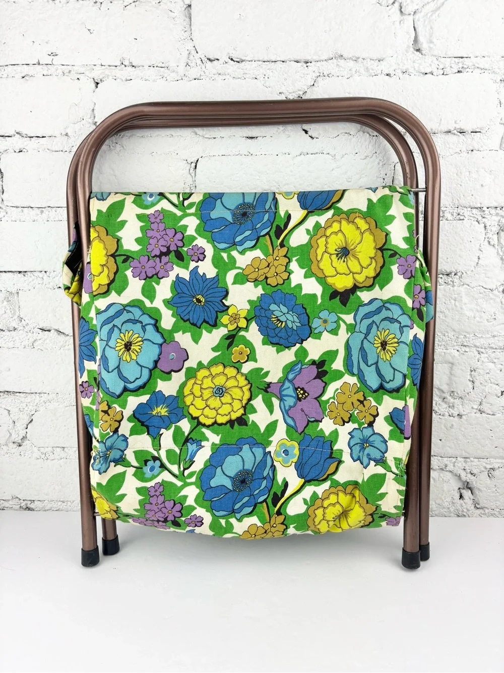 Vintage Floral Canvas Folding Sewing Basket